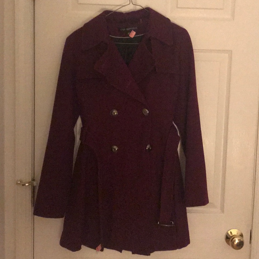 Magenta pea coat with belt